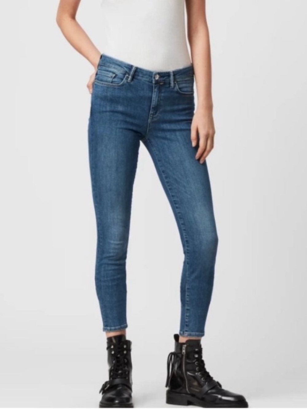 All Saints Grace Women's Mid-Rise Skinny Jeans Fresh Blue Body Shaping 30